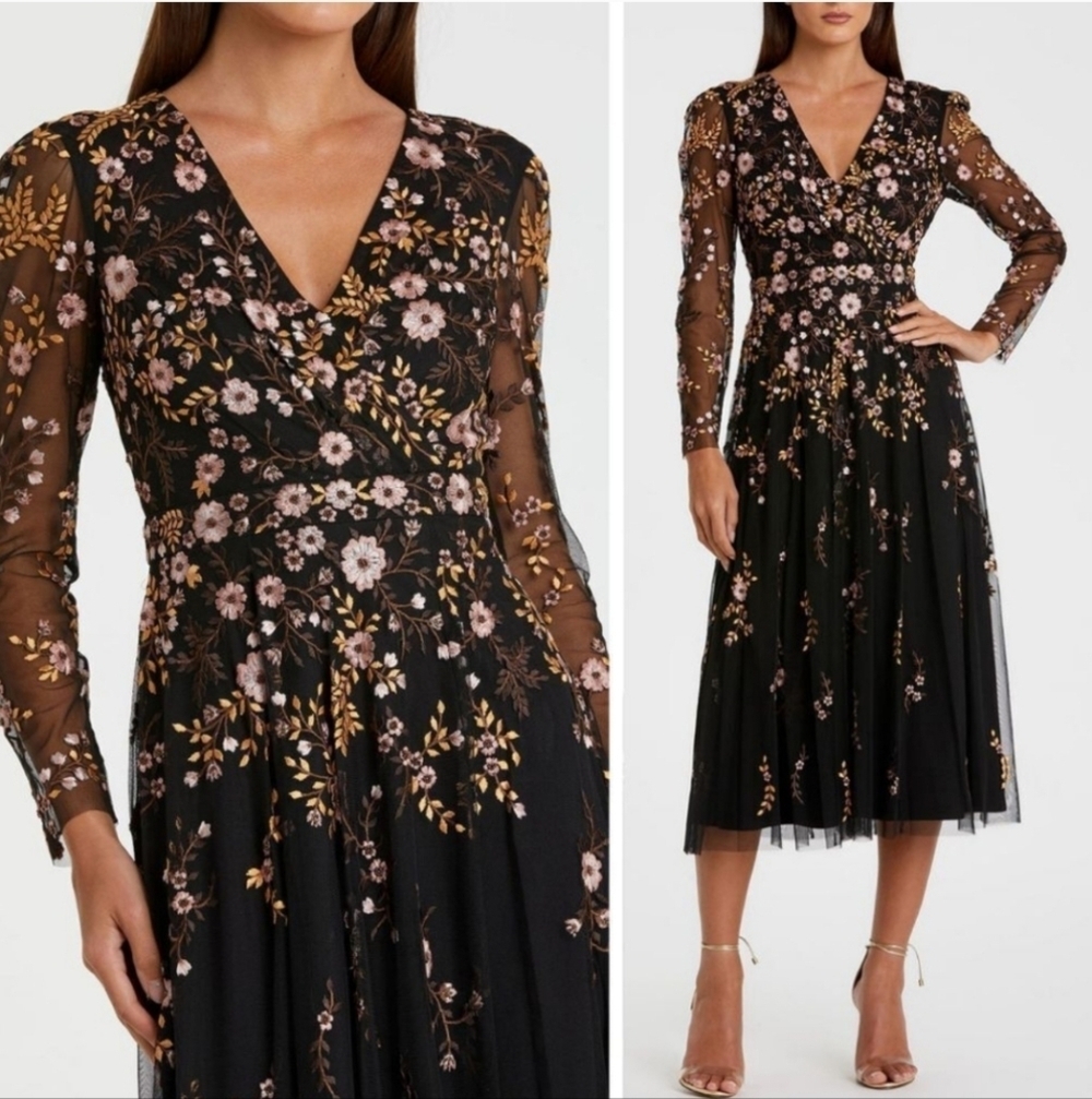 MAC DUGGAL Floral Embroidered Dress